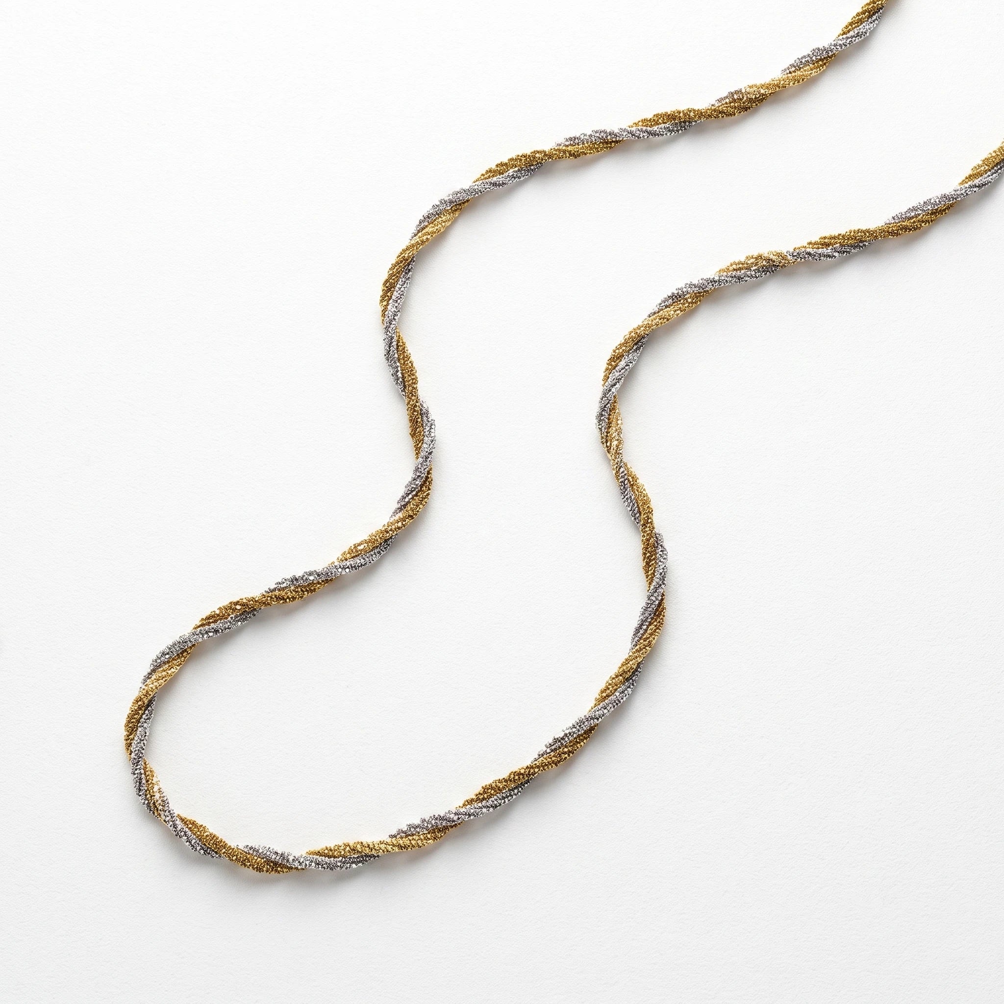 QIAOREN 13544 Two Tone Twisted Sparkling Chain Necklace, Interwoven Gold Silver Glitter Rope Chain