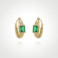 QIAOREN 12432  Emerald Green Hoop Earrings Gold Stainless Steel Bezel Set Rectangular CZ Huggie Hoops US EU