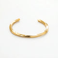 QIAOREN 12658 18K Gold Polished Twisted Texture Open Cuff Bracelet Stainless Steel Adjustable Smooth Wrist Jewelry Daily Gift
