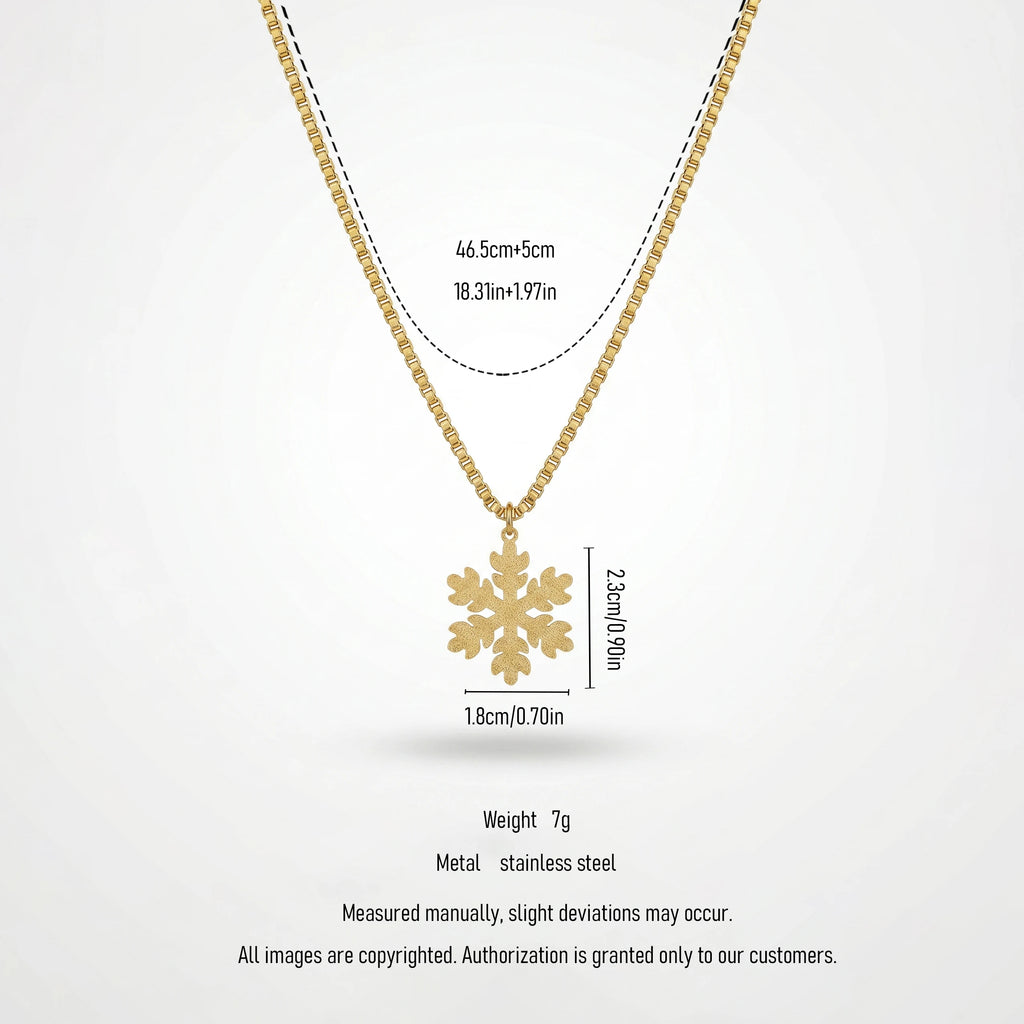 QIAOREN 11810 Waterproof Matte Snowflake Box Chain Necklace 18K Gold Stainless Steel All-Season Beach & Daily Use Jewelry