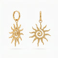 QIAOREN 10743 18K Gold Plated Stainless Steel Sun Spiral Hoop Earrings, Hypoallergenic Bohemian Sunburst Drop Earrings for Women