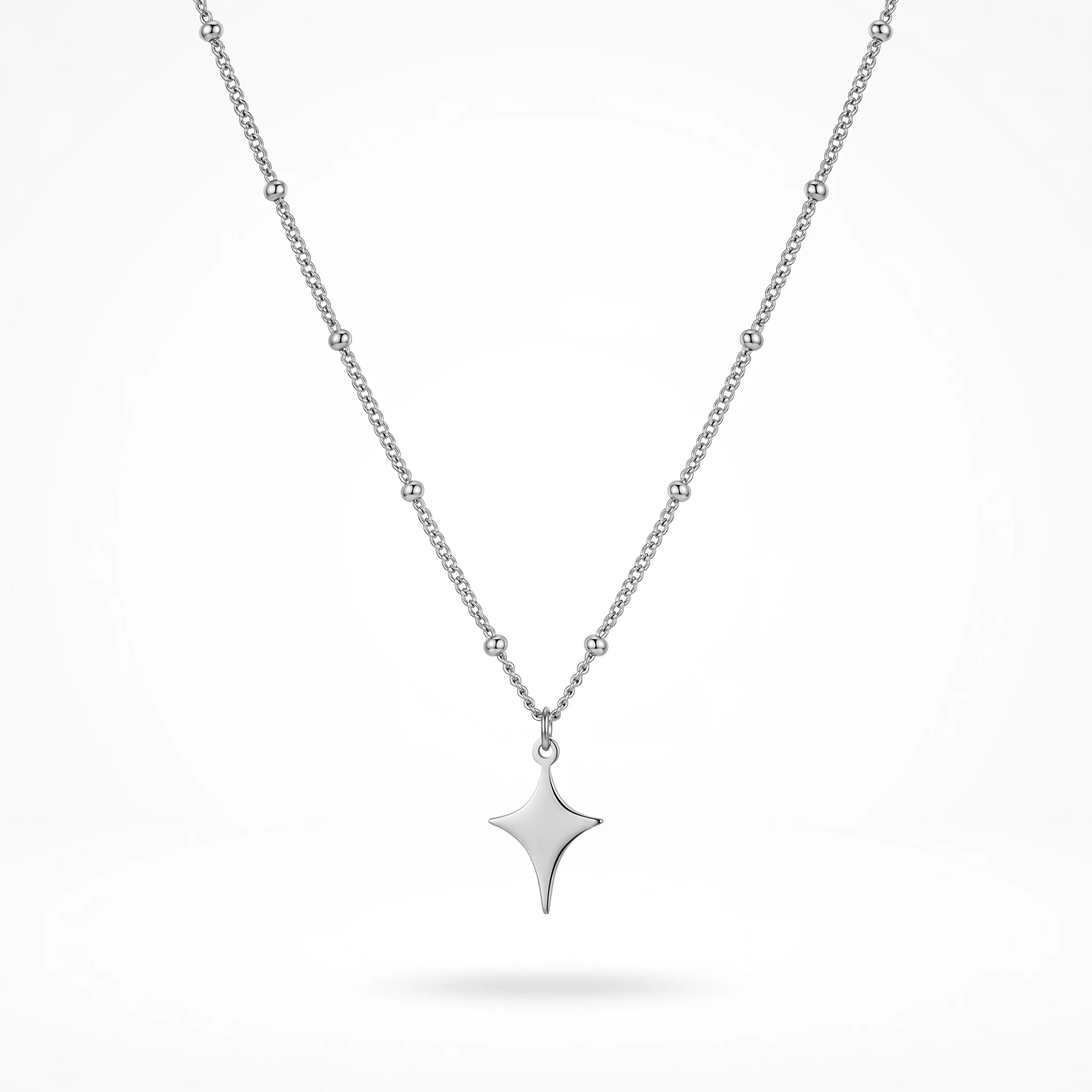 QIAOREN 11245 Tarnish Resistant Waterproof 18K Gold Plated Stainless Steel North Star Beaded Chain Necklace
