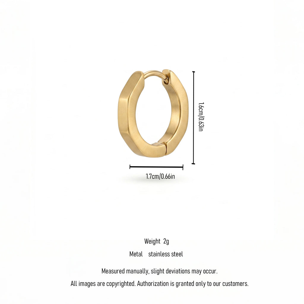 QIAOREN 12609 Dainty Brushed Faceted Hexagon Huggie Earrings 316L Stainless Steel No Fade Matte Gold Geometric Hoop Jewelry Gift