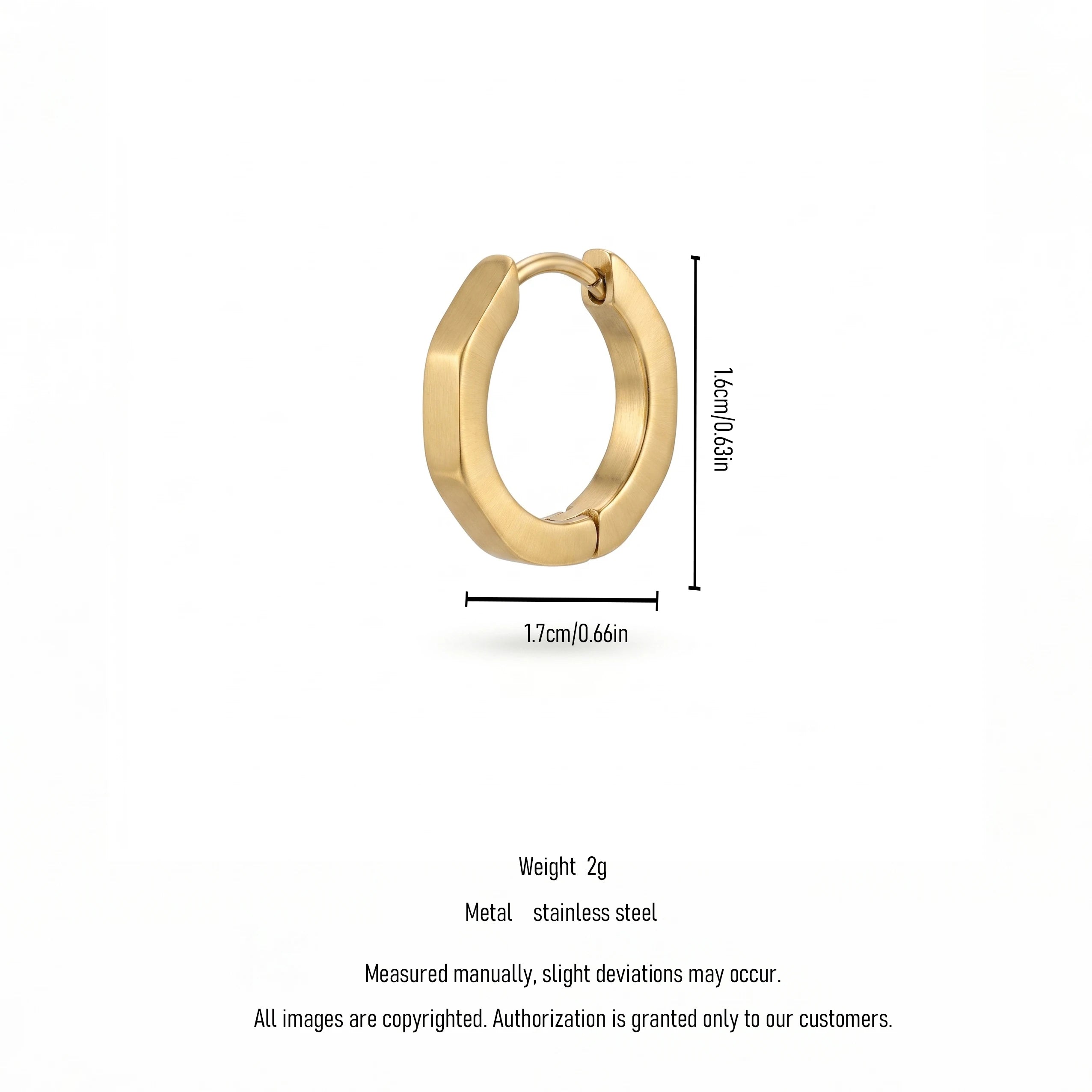 QIAOREN 12609 Dainty Brushed Faceted Hexagon Huggie Earrings 316L Stainless Steel No Fade Matte Gold Geometric Hoop Jewelry Gift