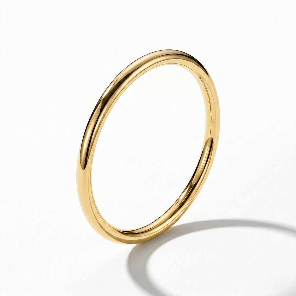 QIAOREN 12782 Stainless Steel Thick Polished Gold Round Bangle Plain Solid Minimal Stack Wrist Bracelet for Women