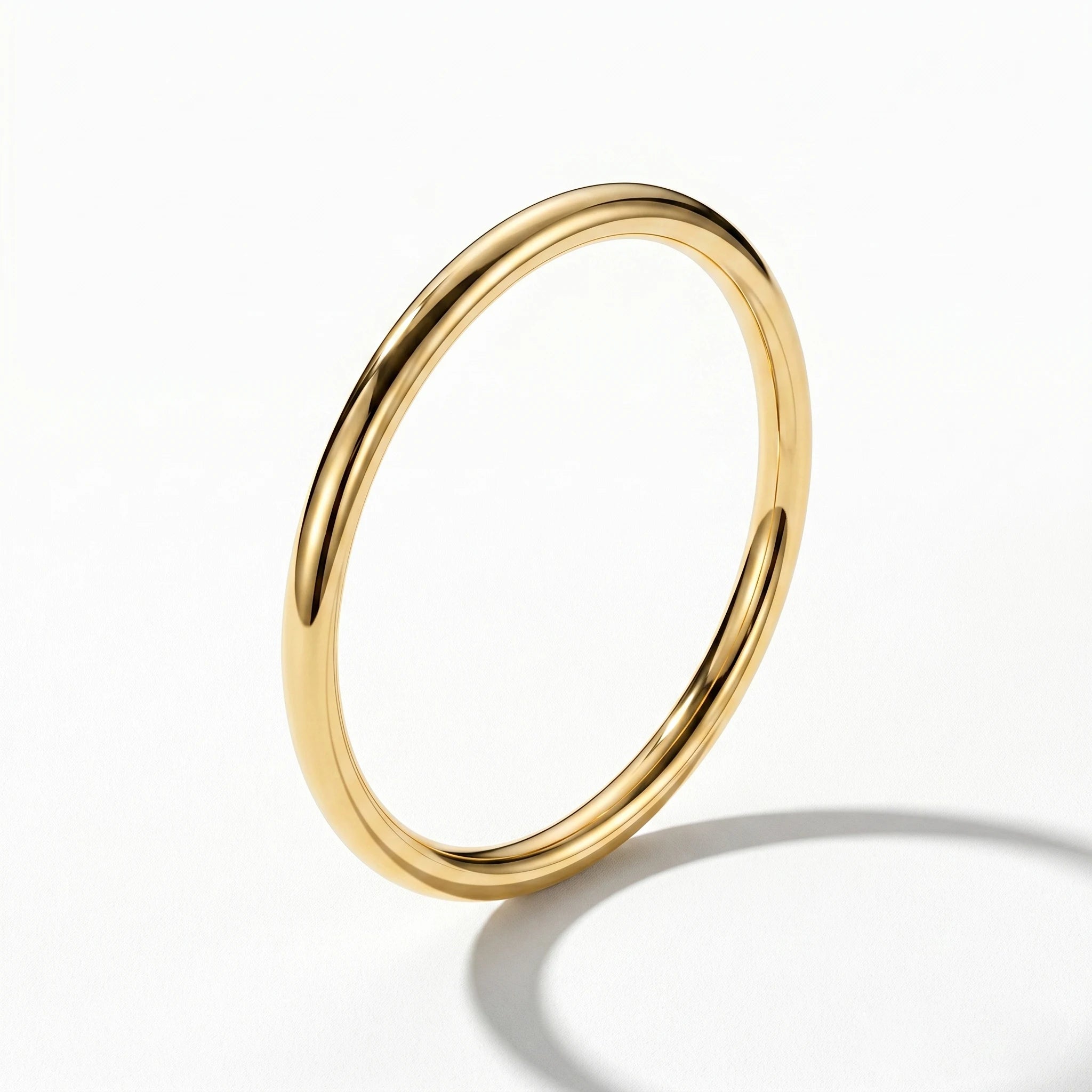 QIAOREN 12782 Stainless Steel Thick Polished Gold Round Bangle Plain Solid Minimal Stack Wrist Bracelet for Women