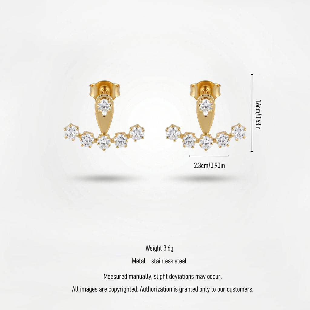 QIAOREN12315 Waterproof Tarnish Free Gold Stainless Steel Letter Shape Pointy Shield Stud Curved Crown Party Jewelry EU