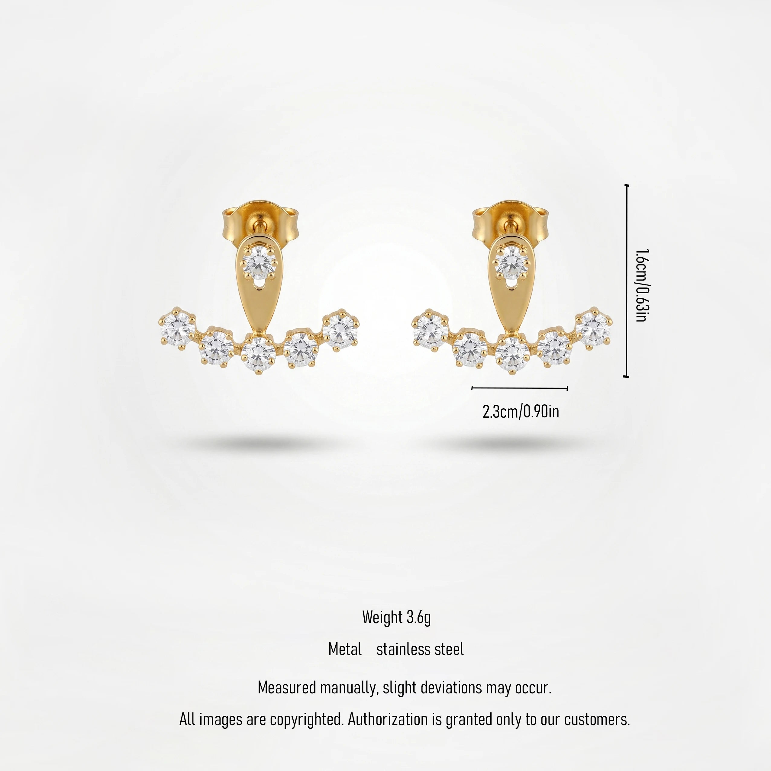 QIAOREN12315 Waterproof Tarnish Free Gold Stainless Steel Letter Shape Pointy Shield Stud Curved Crown Party Jewelry EU