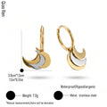 QIAOREN 14425 Two Tone Triple Crescent Moon Charm Huggie Hoop Earrings, Stainless Steel Small Hoop Earrings Jewelry Gift