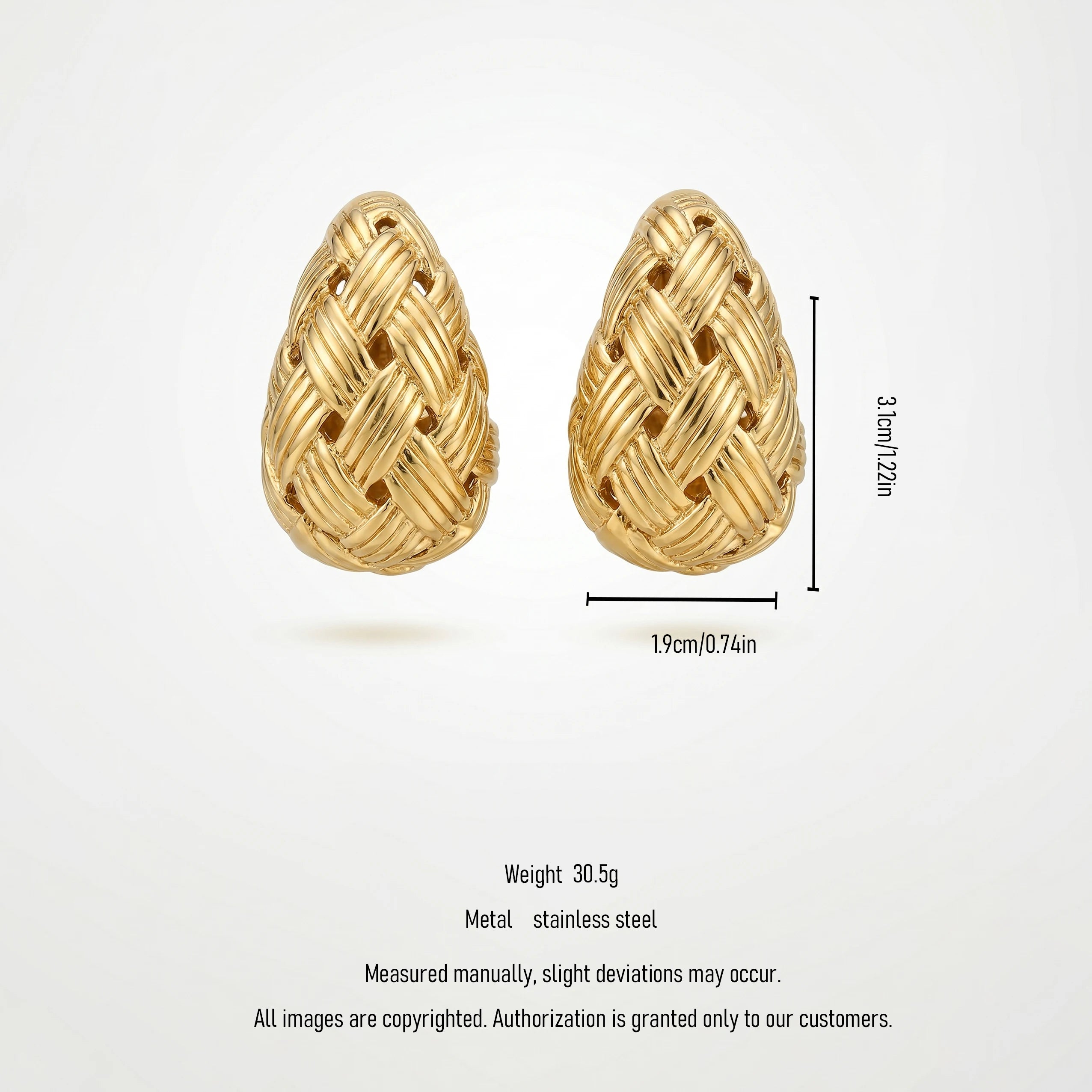 QIAOREN 12283 Trendy Basketweave Teardrop Earrings Gold Stainless Steel Braided Lattice Hollow Dome Studs Women US EU Hot