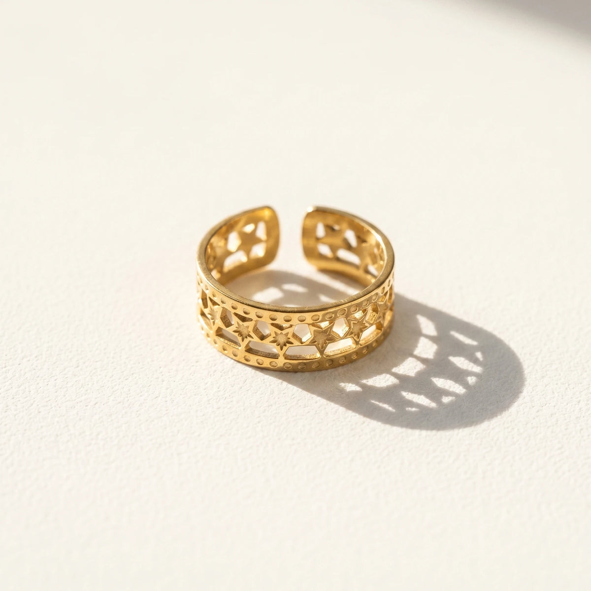 QIAOREN 13116-20 5Pcs 18K Gold Plated Stainless Steel Open Ring Set, Adjustable Stackable Durable Finger Rings