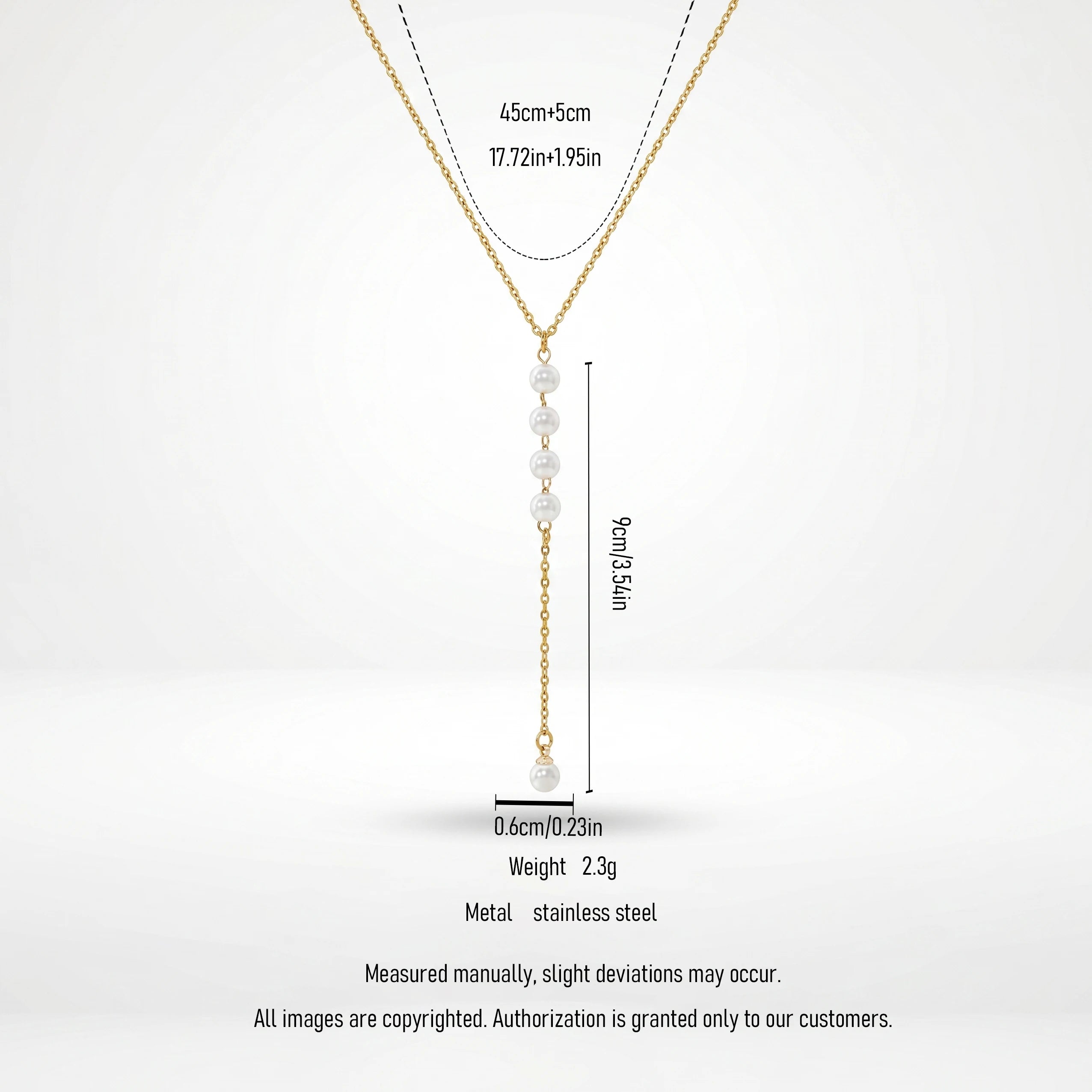 QIAOREN 13161 Gold Plated Pearl Y Necklace Stainless Steel Dainty Lariat Necklace Minimalist Pendant Jewelry for Women