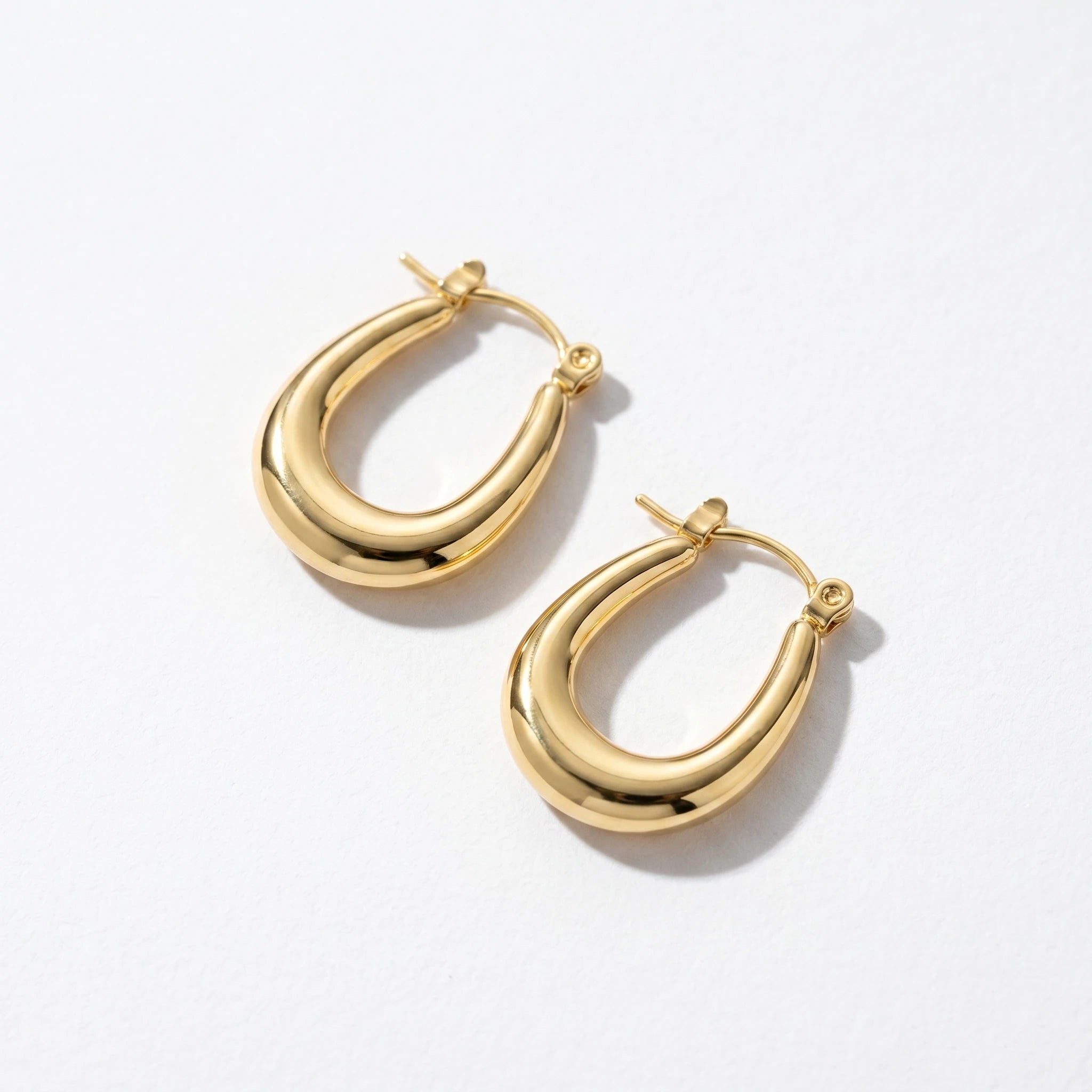 QIAOREN 12527 Waterproof 18K Gold Puffy Oval Earrings Stainless Steel Tarnish Free Bold U Hoop Earrings Jewelry US EU