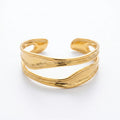 QIAOREN 10733 Modern Split Open Cuff Geometric Micro Insert Stainless Steel 18K Gold Plated Waterproof Stackable Bangle for Her