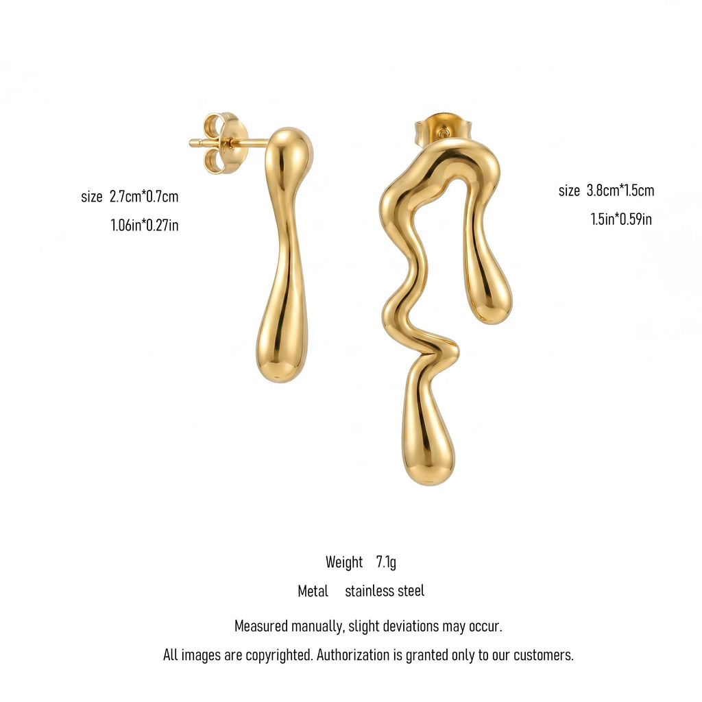 QIAOREN 10951 Modern Asymmetrical Teardrop Earrings, 18K Gold/Silver Plated Stainless Steel Artistic Statement Jewelry