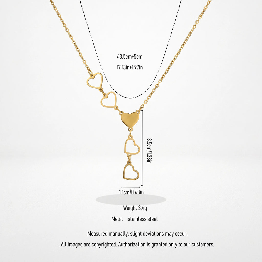 QIAOREN 12884 18K Gold Plated Stainless Steel Heart Y Necklace, Waterproof Tarnish Free Dainty Heart Lariat Jewelry for Her