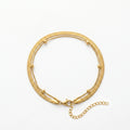 QIAOREN 11043 Double Layer Gold Anklet Stainless Steel Waterproof Snake Chain Beach Foot Jewelry for Women