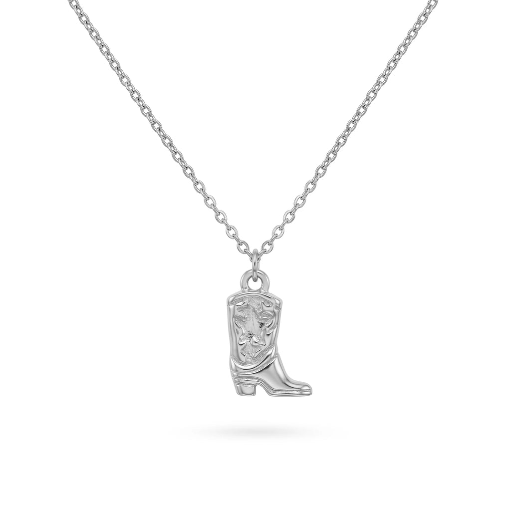 QIAOREN 11745 Edgy Cowboy Boot Pendant Necklace 18K Gold Stainless Steel Minimalist Western Style