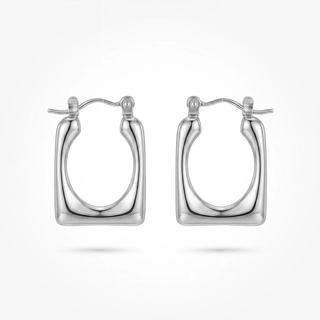 QIAOREN 12532 Bold Rectangular Hoop Earrings Gold Stainless Steel Chunky U Shaped Hoops Women 90s Retro Jewelry US EU