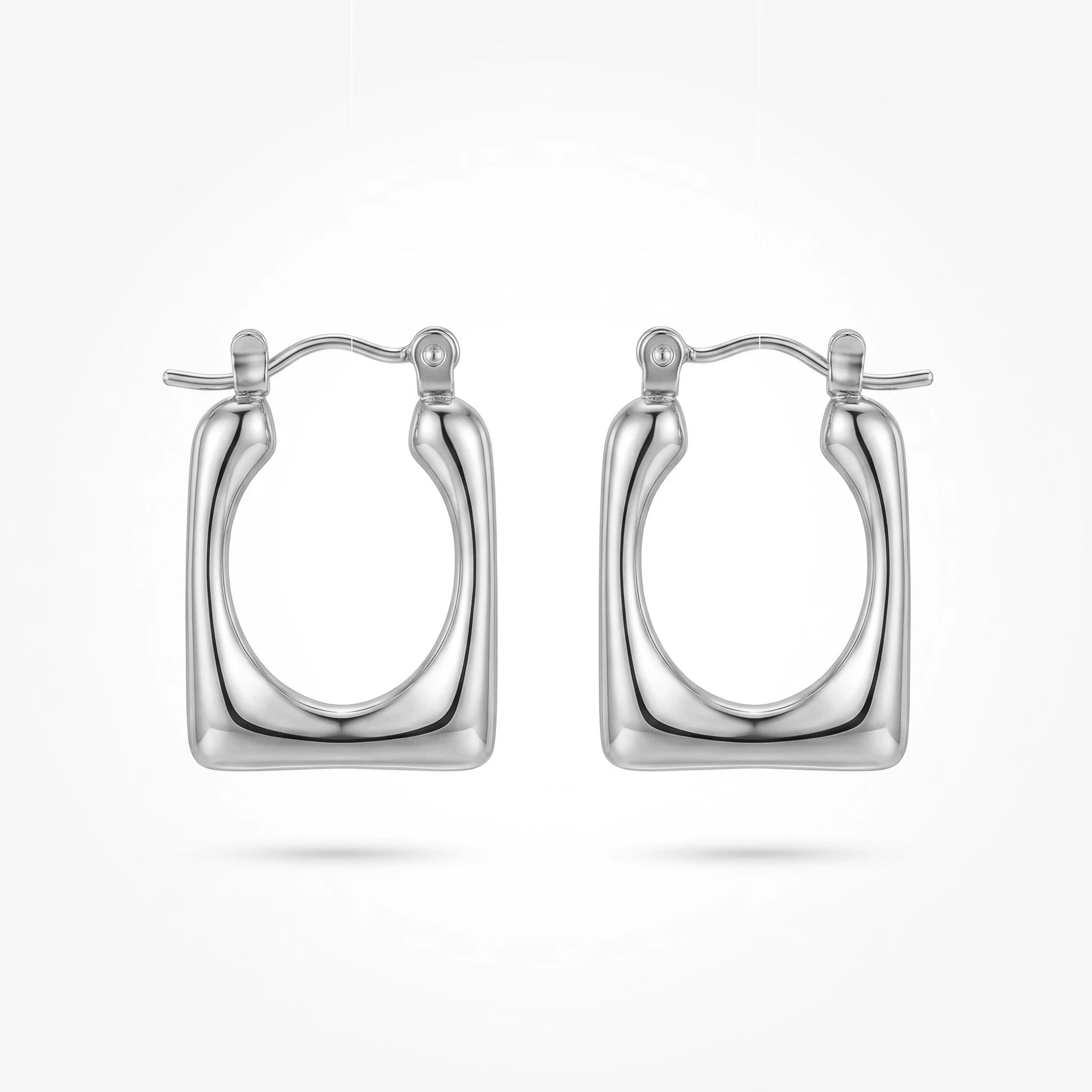 QIAOREN 12532 Bold Rectangular Hoop Earrings Gold Stainless Steel Chunky U Shaped Hoops Women 90s Retro Jewelry US EU