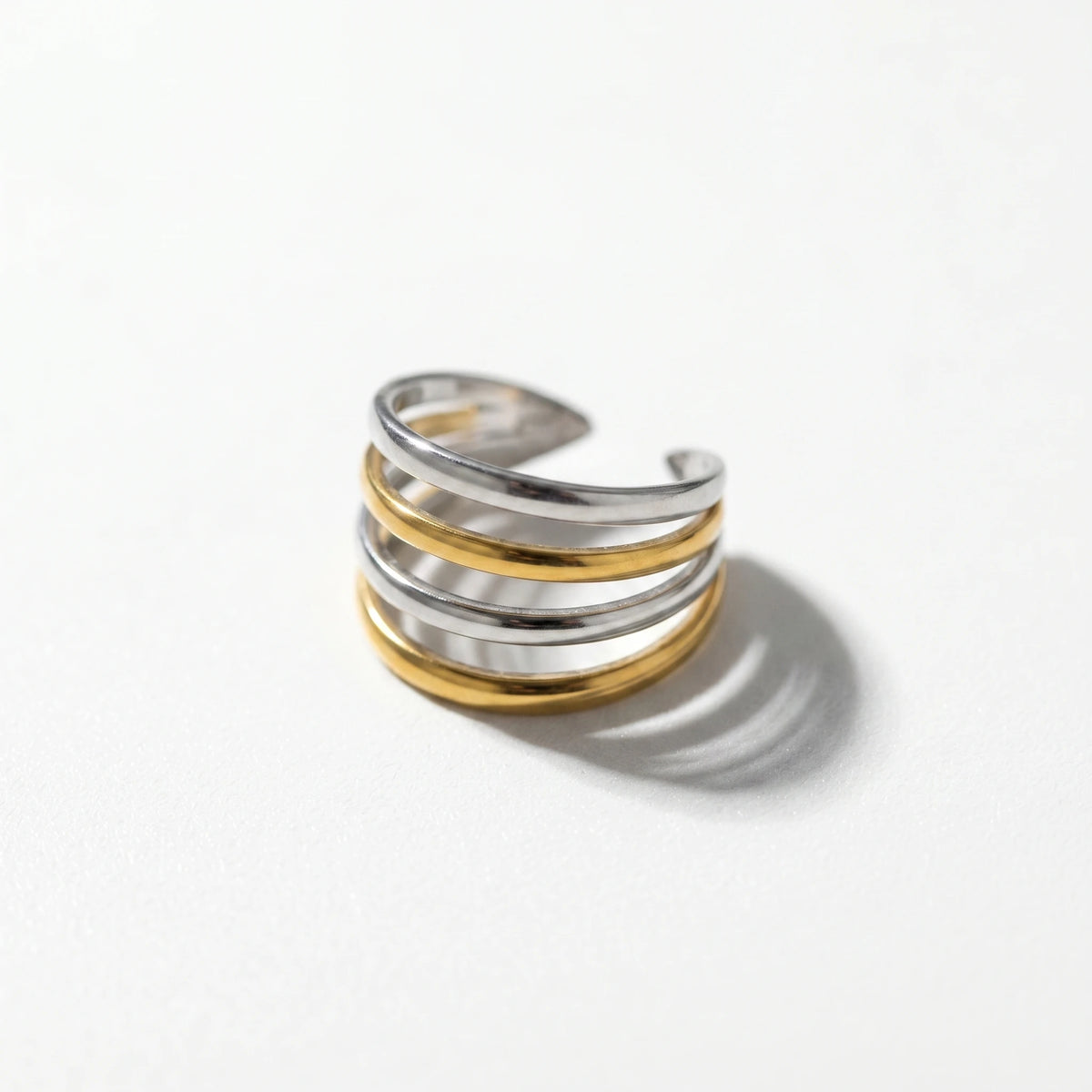 QIAOREN 12998-01 Gold Silver Plated Adjustable Open Stack Ring Set for Women Minimalist Geometric Statement Rings