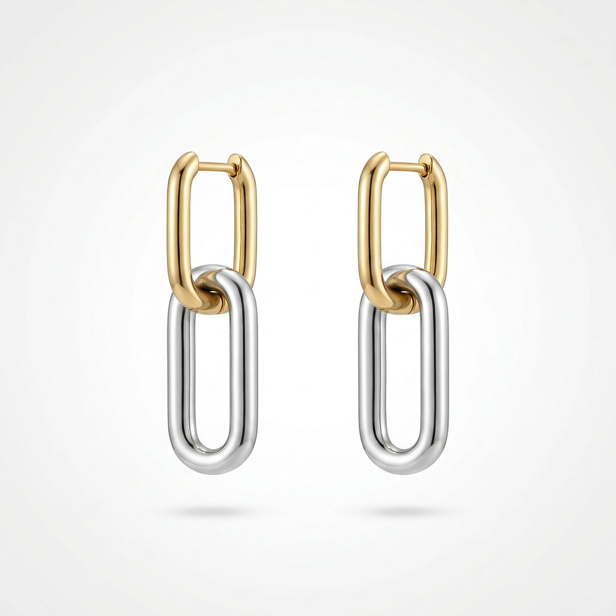 QIAOREN 12524  Modern Interlocking Rectangular Hoop Earrings Silver Stainless Steel Bold Link Dangle Jewelry US EU