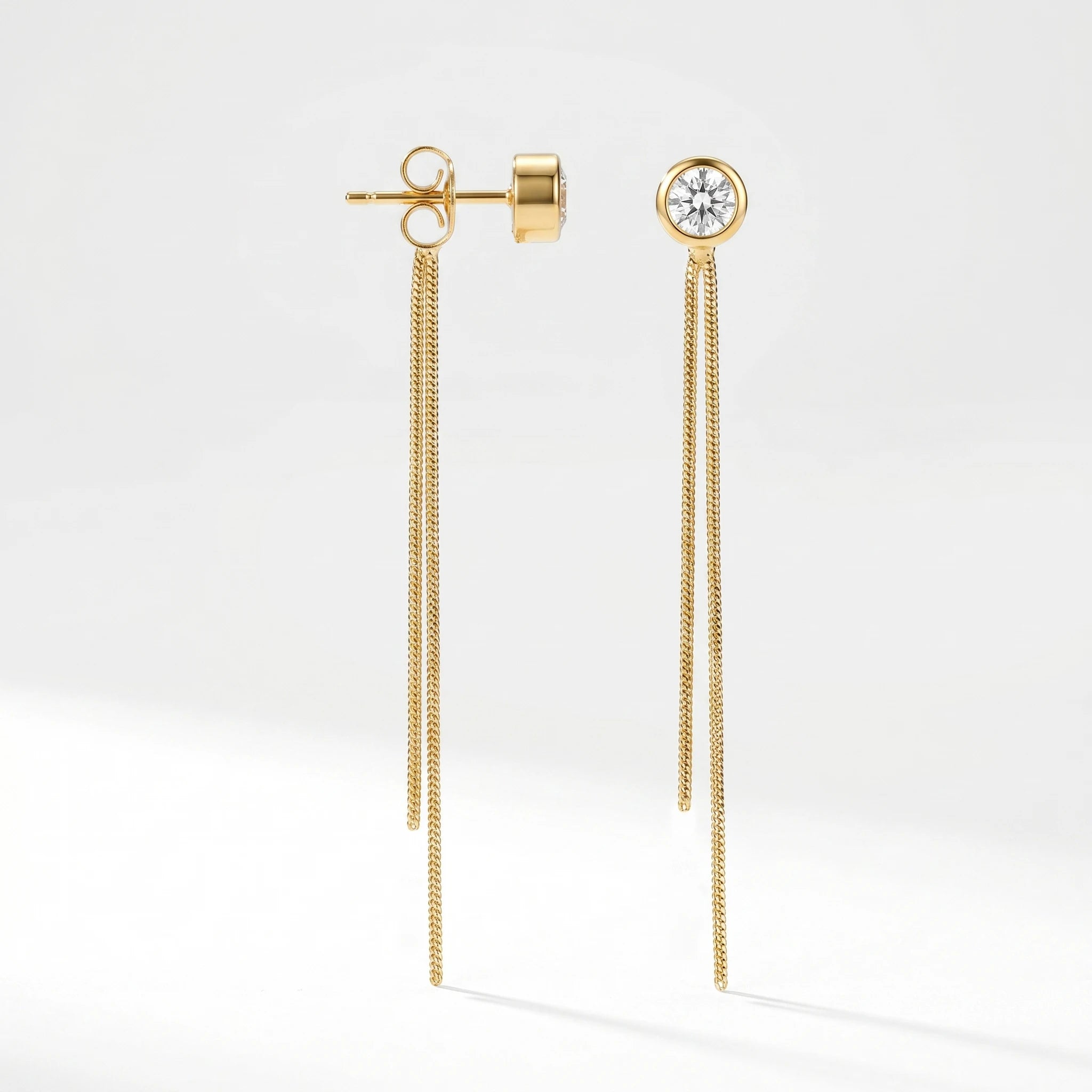 QIAOREN 10747 Sleek Geometric Tassel Drop Cuff Earrings Stainless Steel Gold Plated with Snake Chain Water-Ready