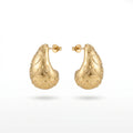 QIAOREN 12270 Elegant Carved Heart Puffy Teardrop Earrings Gold Stainless Steel Sweet Romantic Waterdrop Statement Gift Women