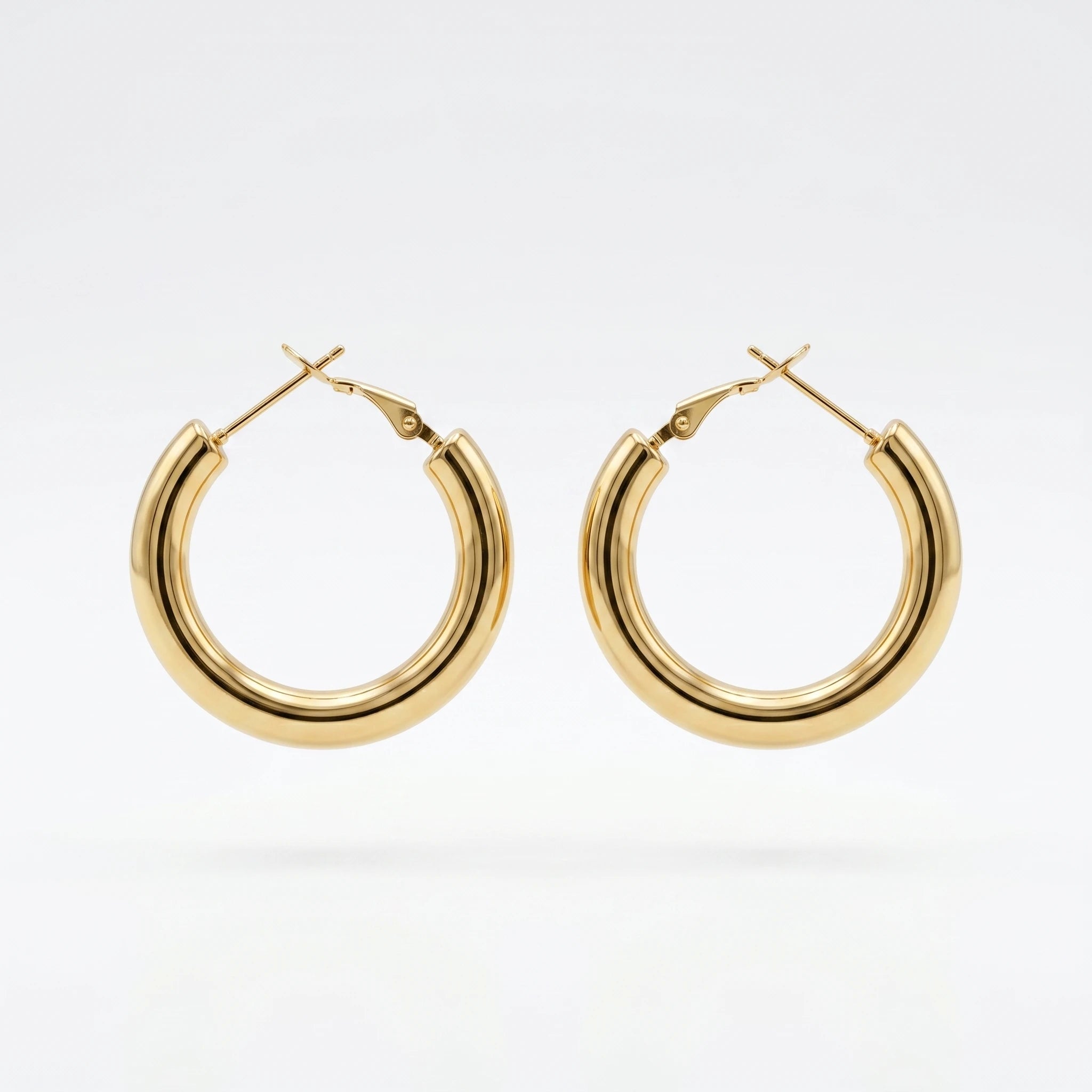 QIAOREN 12418 Trendy Chunky Gold Hoop Earrings Stainless Steel Bold Thick Round Pipe Circular Large Hoops Women US Europe