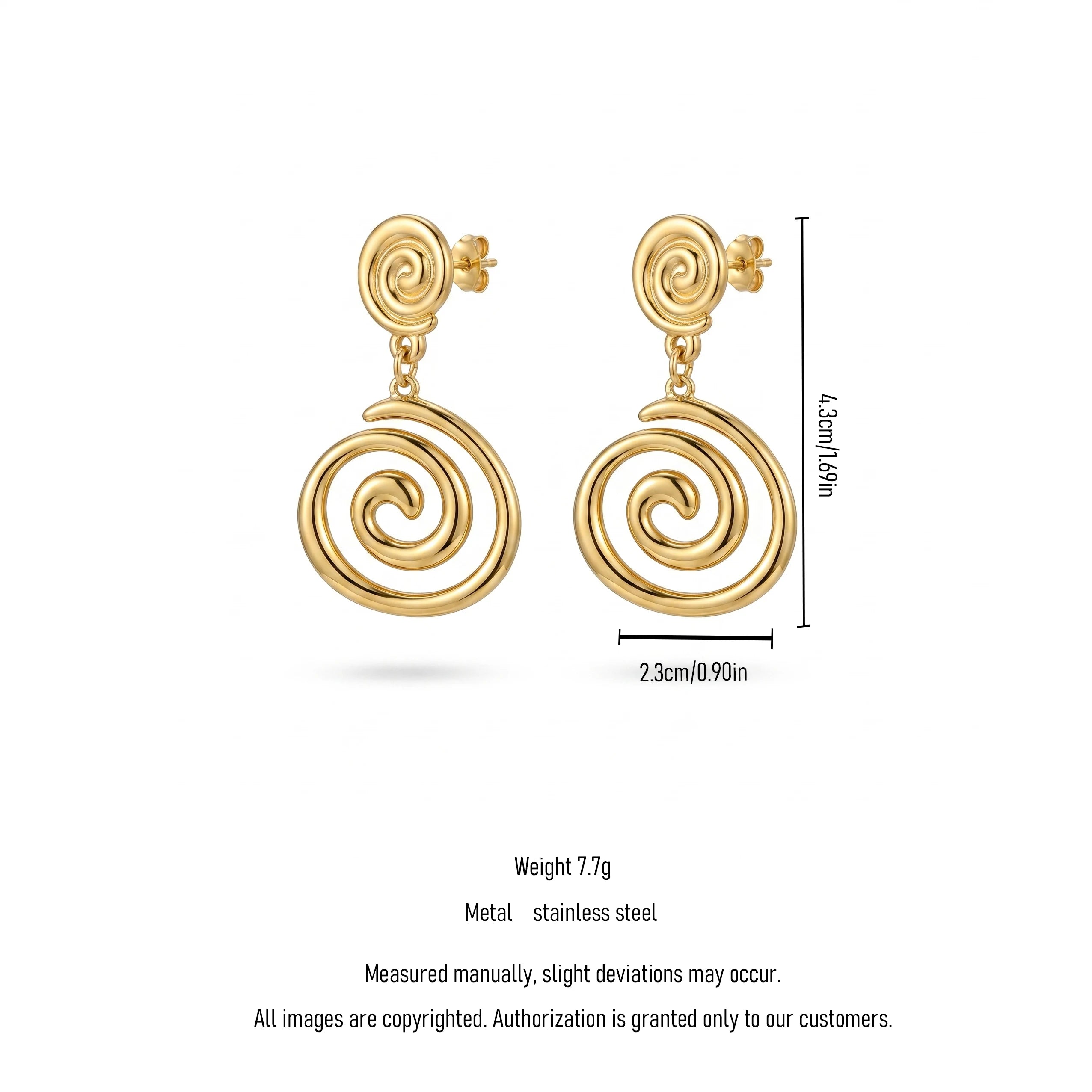 QIAOREN 13217 Gold Plated Spiral Drop Earrings for Women Stainless Steel Swirl Statement Modern Fashion Jewelry