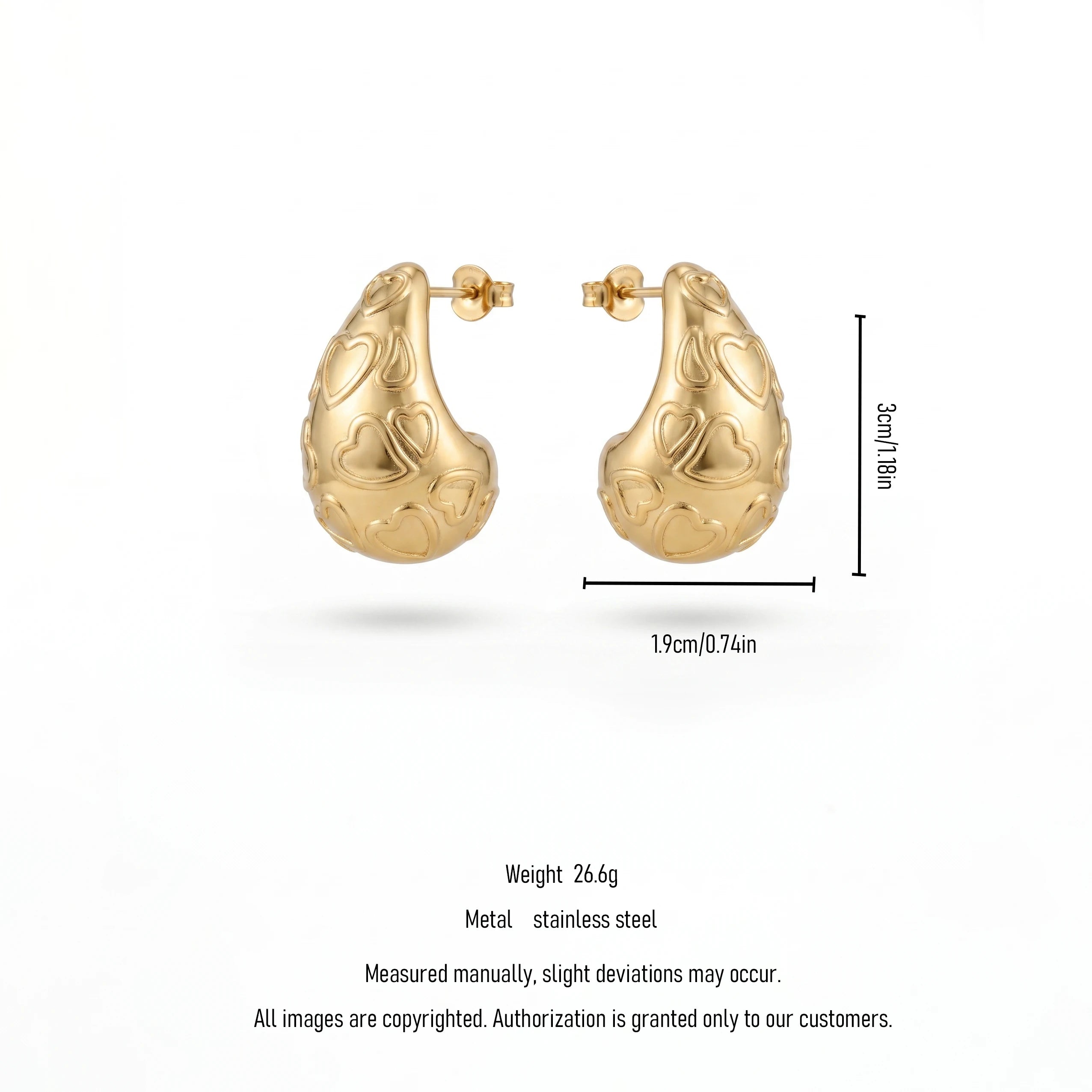 QIAOREN 12270 Elegant Carved Heart Puffy Teardrop Earrings Gold Stainless Steel Sweet Romantic Waterdrop Statement Gift Women