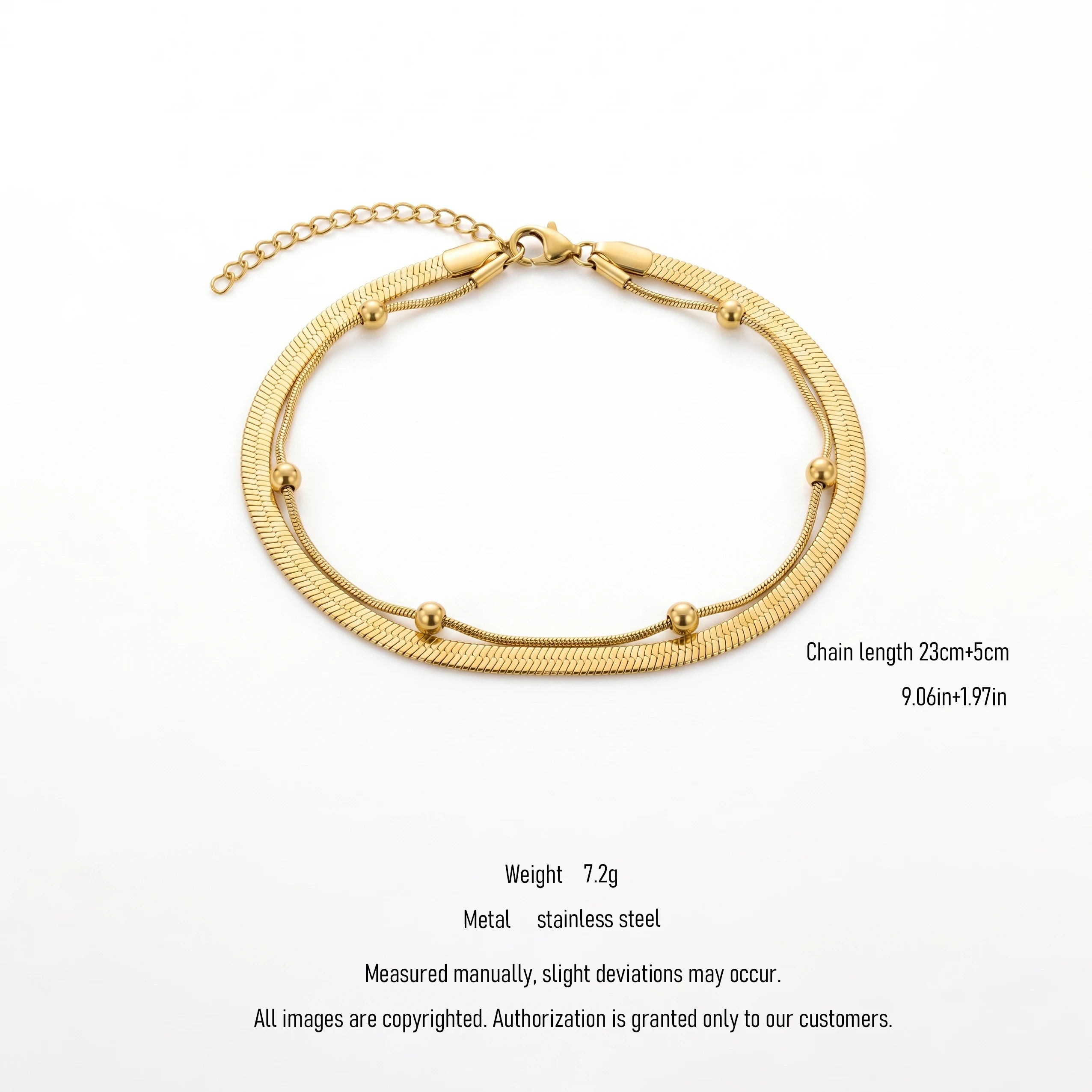 QIAOREN 11043 Double Layer Gold Anklet Stainless Steel Waterproof Snake Chain Beach Foot Jewelry for Women