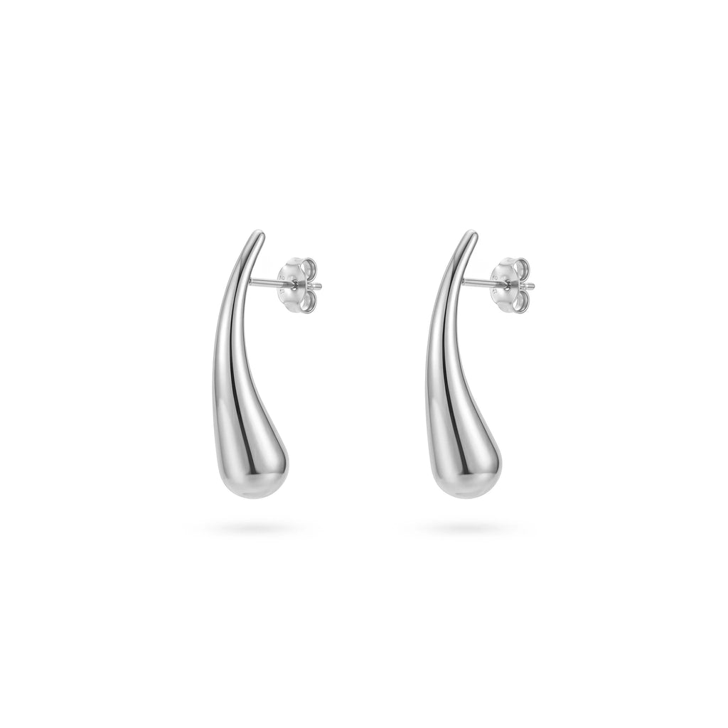 QIAOREN 12767 Stainless Steel Polished Gold Teardrop Stud Earrings Curved Water Drop Minimalist Statement Women Ear Jewelry Gift
