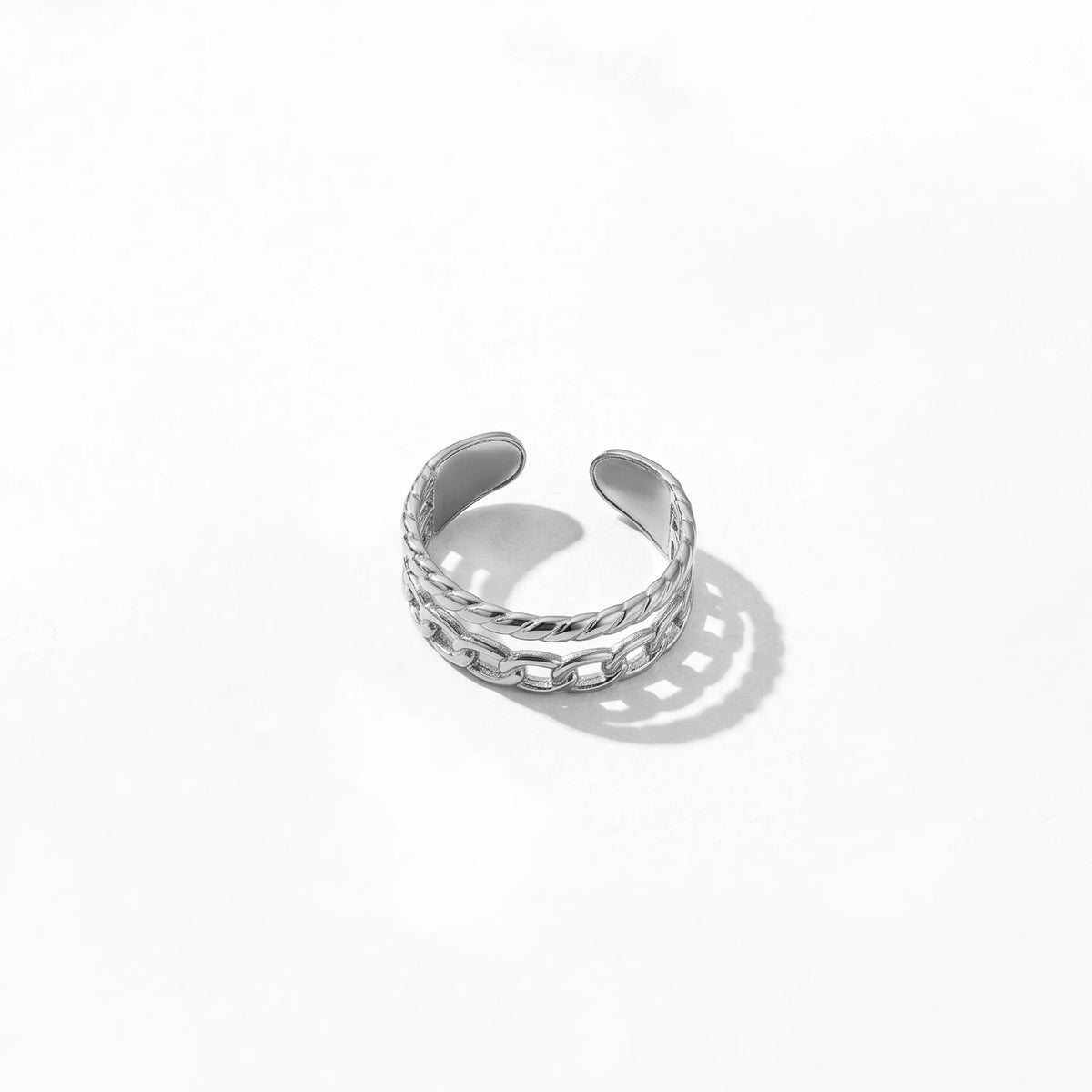 QIAOREN 10709 5Pcs Trendy Gold Plated Stainless Steel Adjustable Stackable Inlay Statement Ring Watch Set for Women