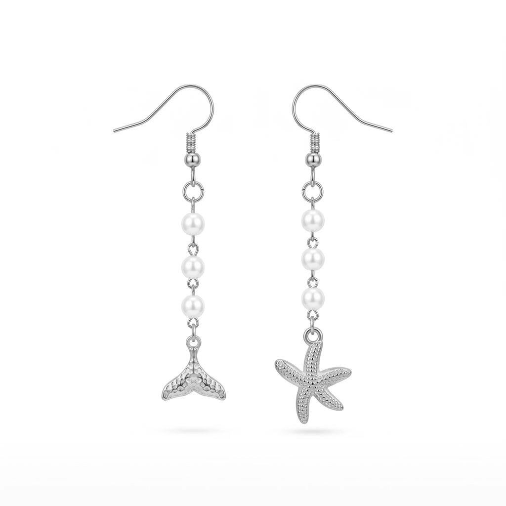 QIAOREN 10831 Waterproof Stainless Steel Ocean Theme Earrings Gold Plated Pearl Beach Jewelry