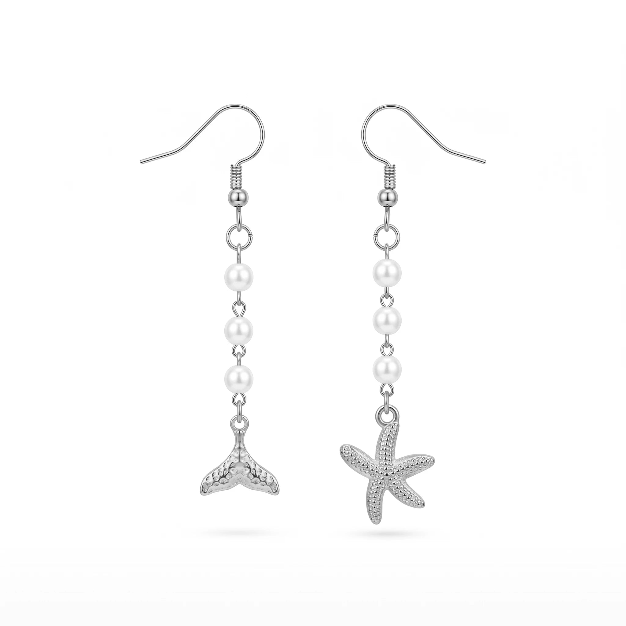 QIAOREN 10831 Waterproof Stainless Steel Ocean Theme Earrings Gold Plated Pearl Beach Jewelry
