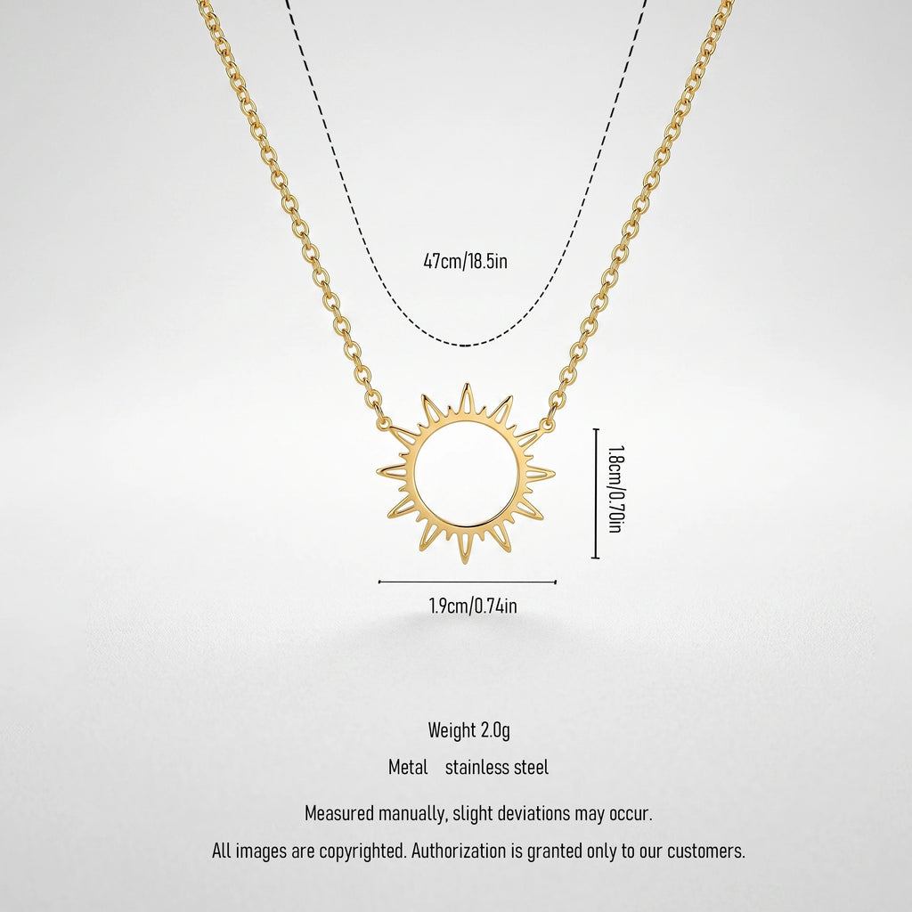QIAOREN 11755 Bohemian Sun Pendant Necklace 18K Gold Stainless Steel Beach-Ready Boho Jewelry