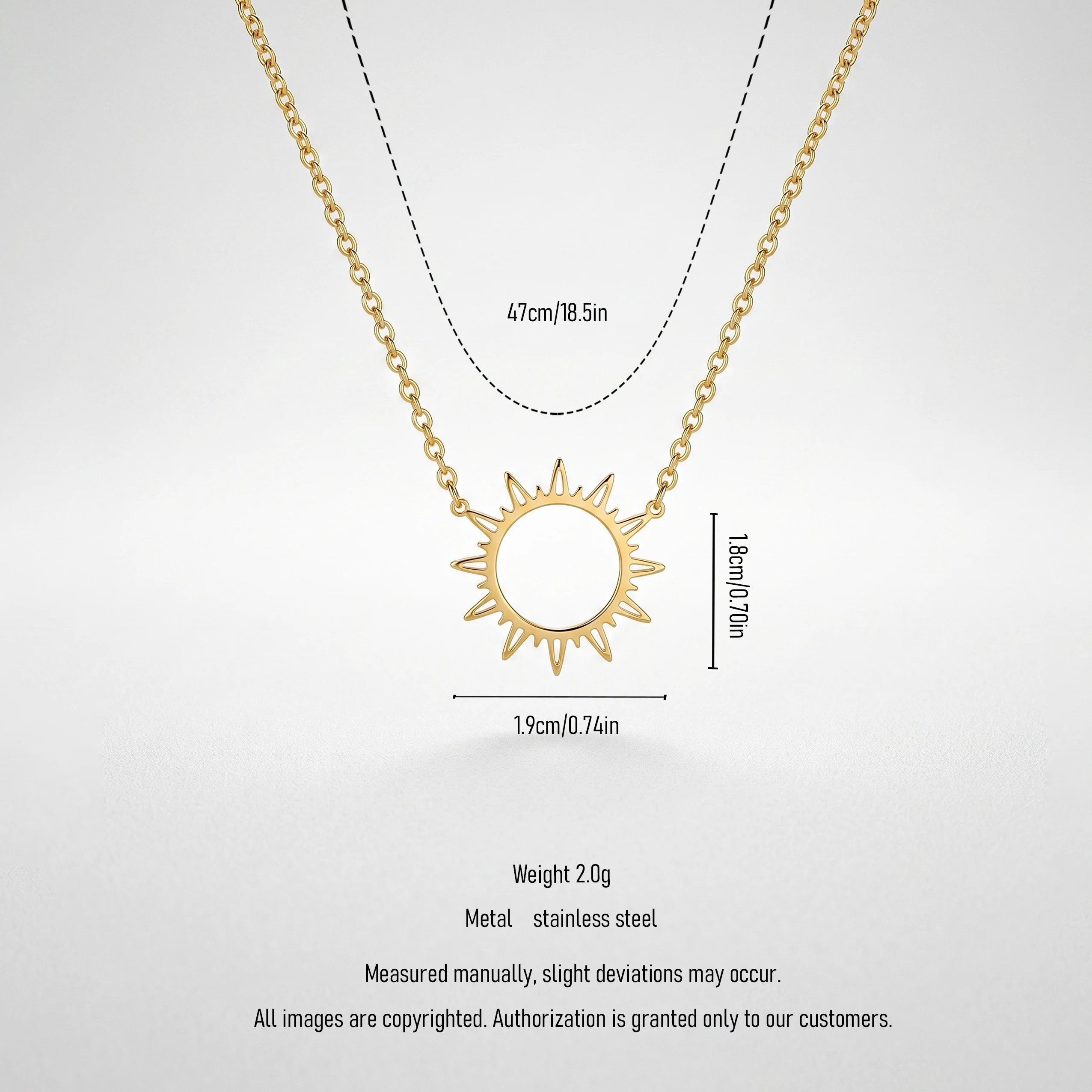 QIAOREN 11755 Bohemian Sun Pendant Necklace 18K Gold Stainless Steel Beach-Ready Boho Jewelry