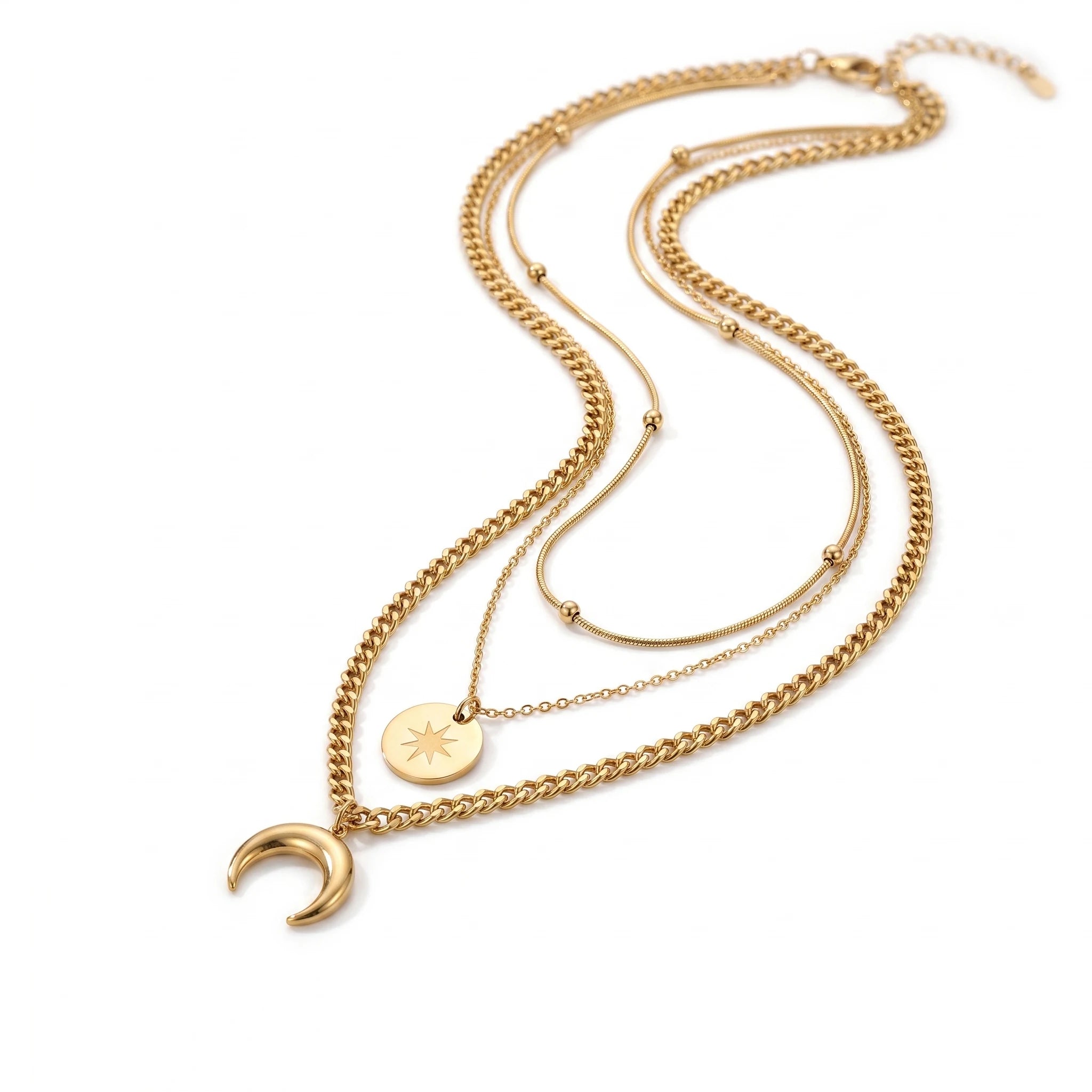 QIAOREN 13480 Vintage Square White Shell Butterfly Pendant Necklace with Beaded Ball Chain, Dainty Gold Neck Jewelry Gift