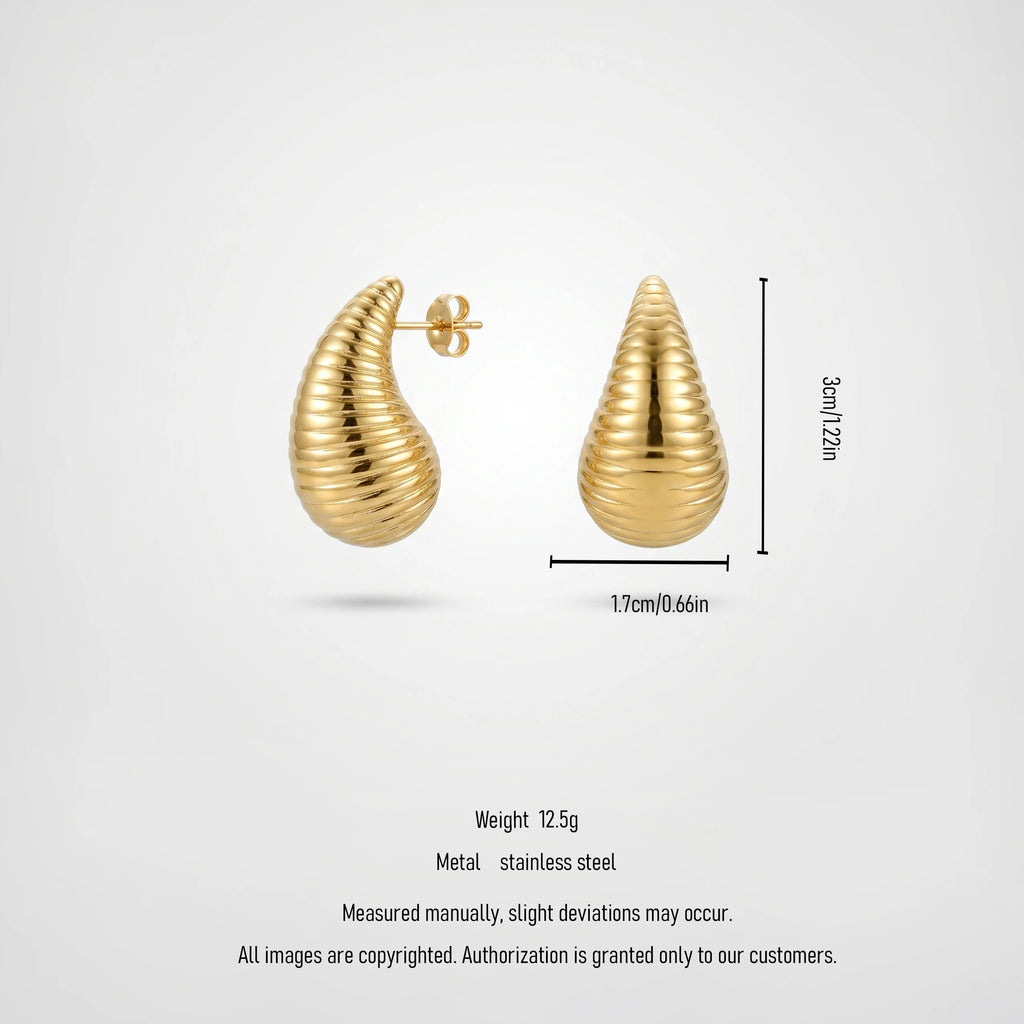 QIAOREN 12275 Trendy French Croissant Stud Earrings Gold Stainless Steel Ribbed Shrimp Horn Tapered Dome Jewelry Women US EU