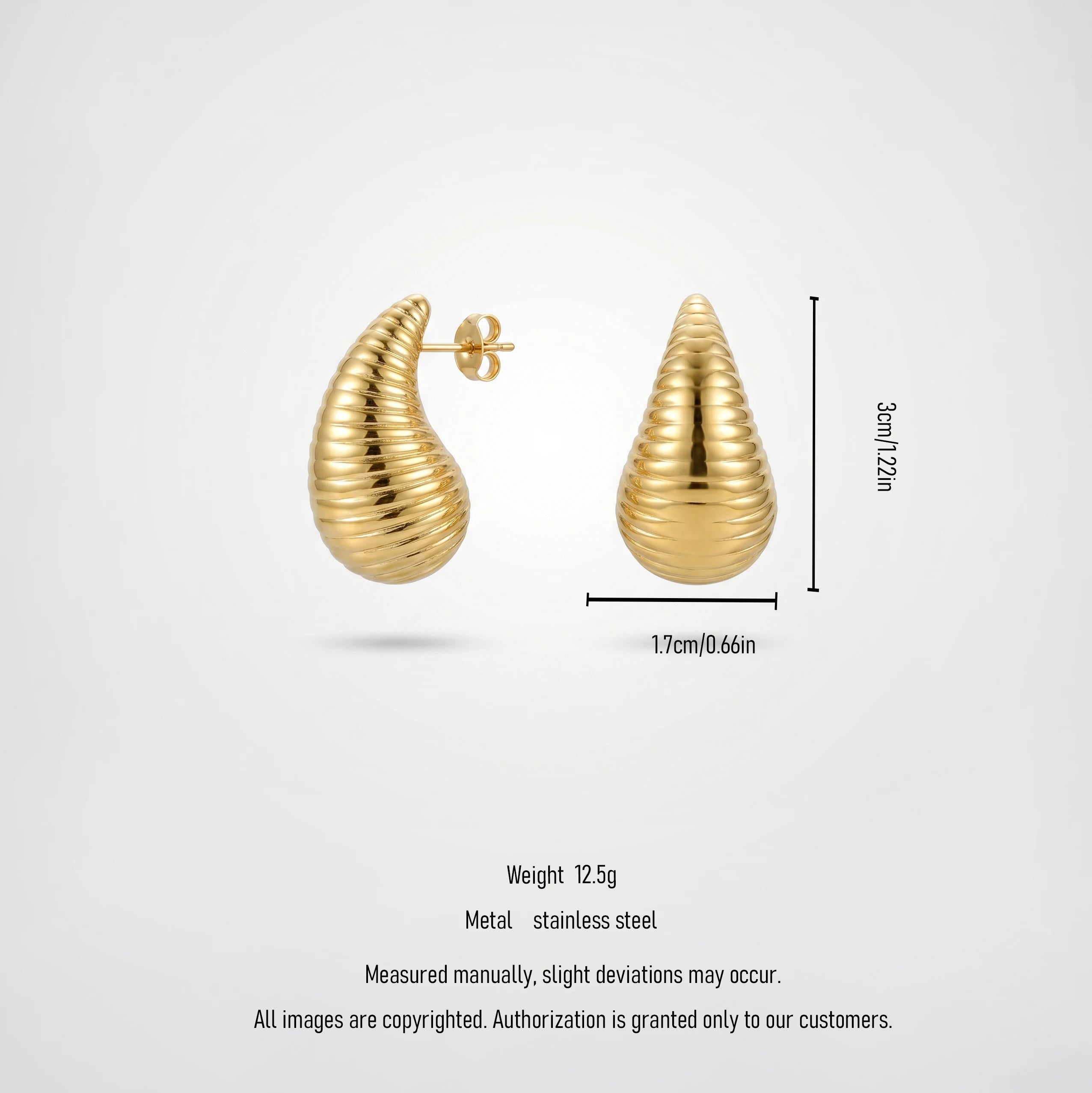 QIAOREN 12275 Trendy French Croissant Stud Earrings Gold Stainless Steel Ribbed Shrimp Horn Tapered Dome Jewelry Women US EU