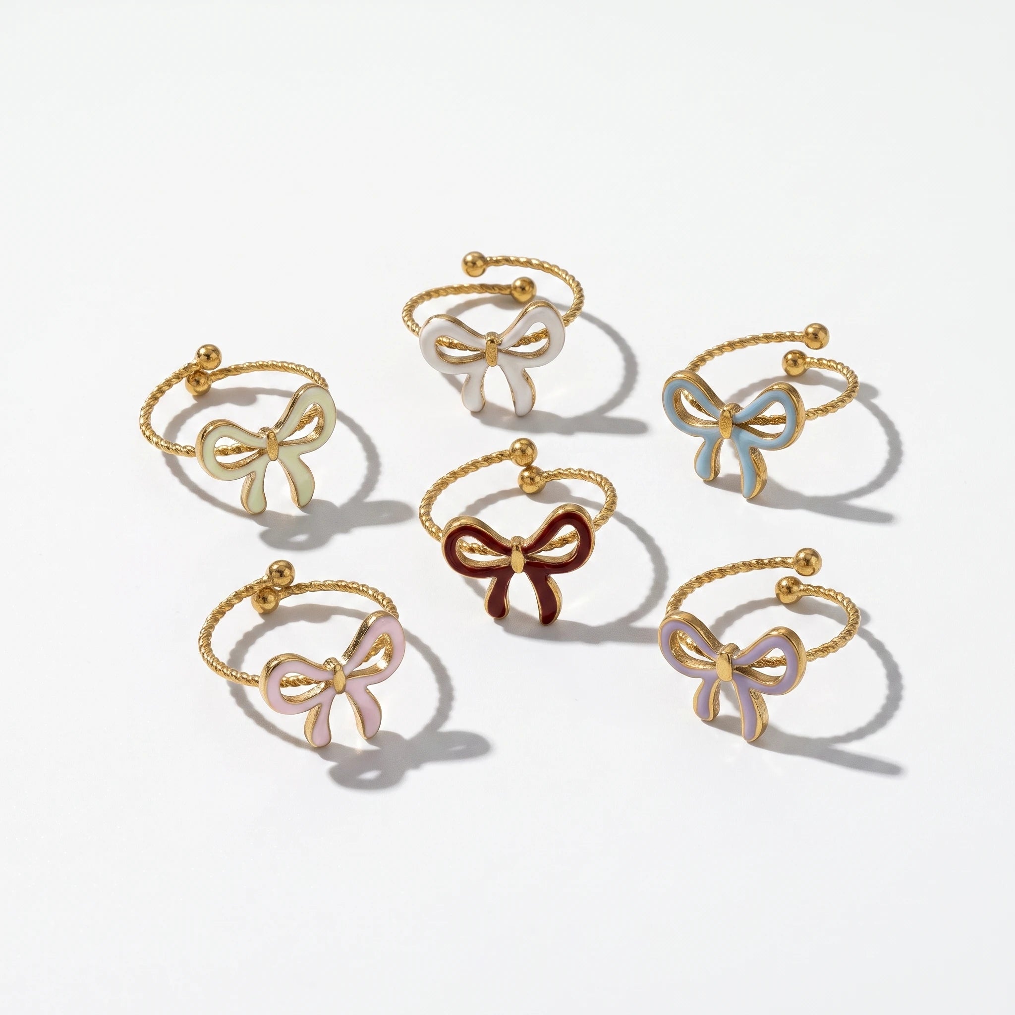 QIAOREN 14184-89 Multicolor Enamel Bow Twist Band Ring, Adjustable Bowknot Open Ring Jewelry Gift for Daily Fashion Outfits