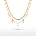 QIAOREN 11901 Women's 18K Gold Plated Stainless Steel Anti-Tarnish Double Layer Herringbone Chain Trendy Party Multiple Necklace