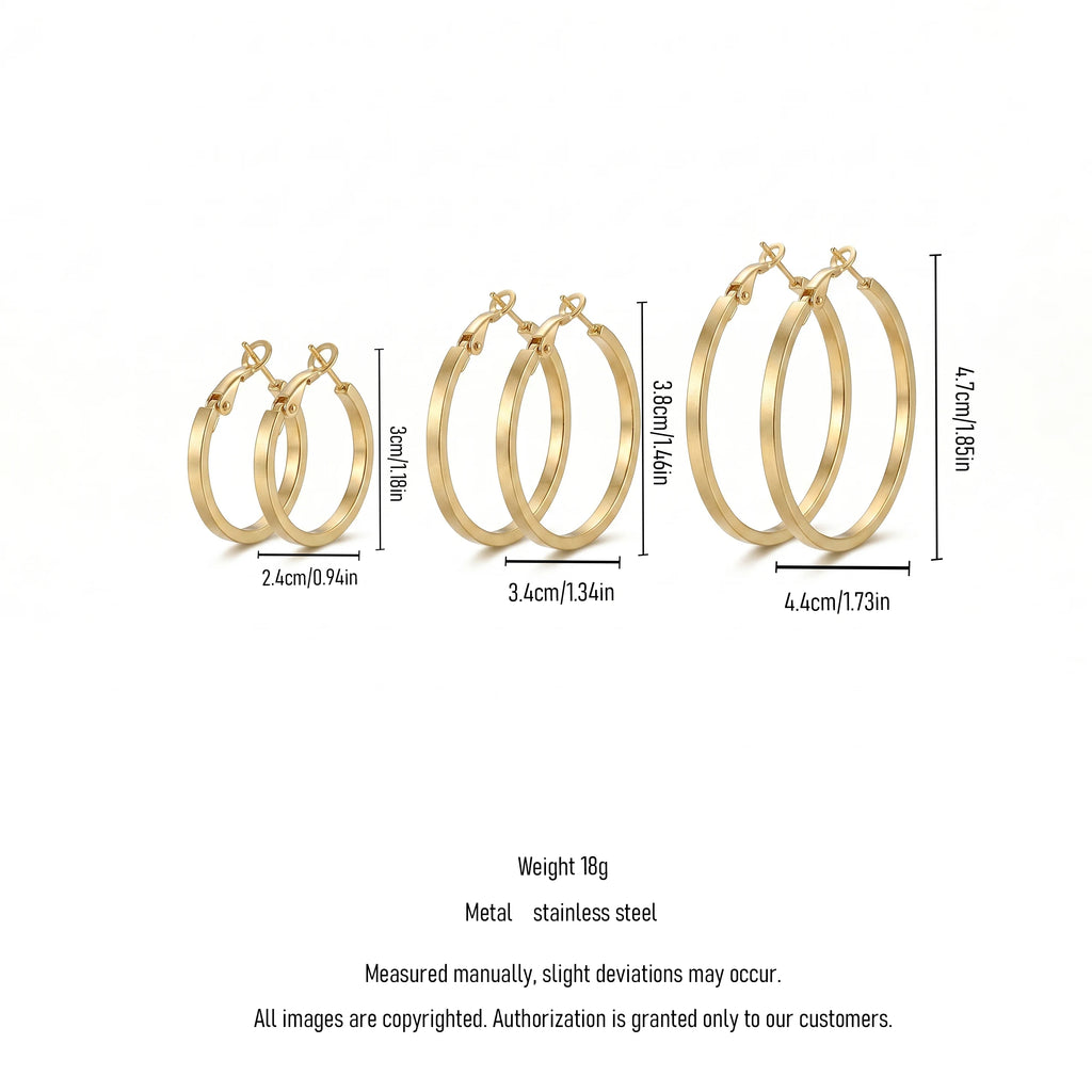 Gold Plated Matte Hoop Earrings for Women Stainless Steel Brushed Round Minimalist Fashion Jewelry