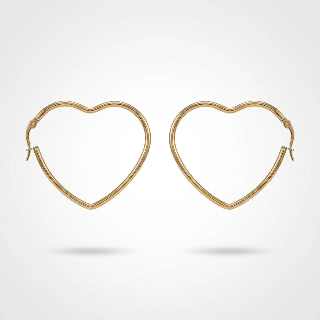 QIAOREN 12334 Romantic Heart Shaped Hoop Earrings Gold Stainless Steel Sleek Front Facing Sweetheart Large Hoops Women US EU