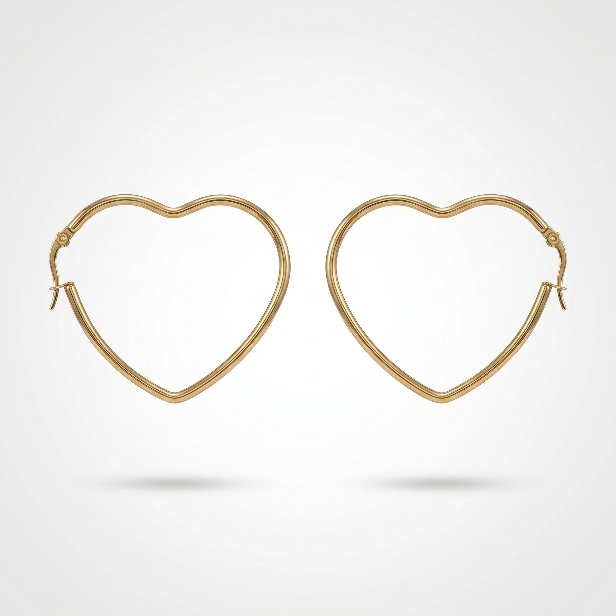 QIAOREN 12334 Romantic Heart Shaped Hoop Earrings Gold Stainless Steel Sleek Front Facing Sweetheart Large Hoops Women US EU