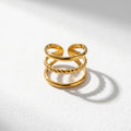 QIAOREN 13111-15 5Pcs 18K Gold Plated Stainless Steel Open Ring Set, Adjustable Stackable Durable Finger Rings