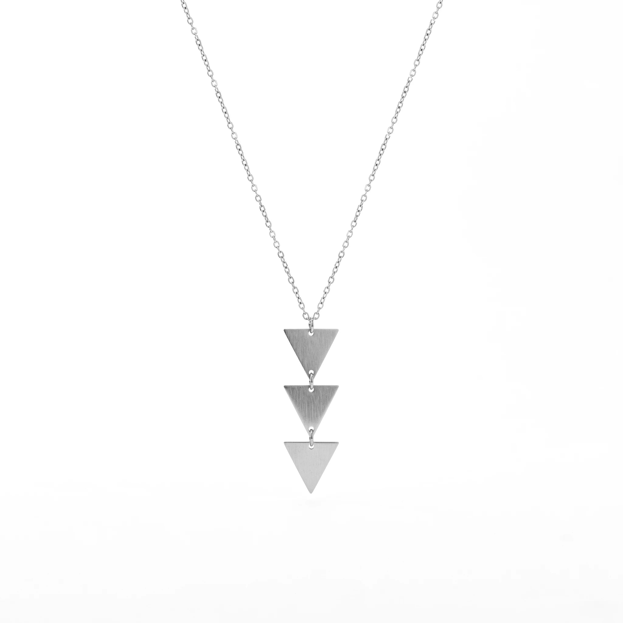 QIAOREN 11803 18K Gold Plated Stainless Steel Anti-Tarnish Hypoallergenic Stacked Triangle Drop Pendant Cable Chain Necklace