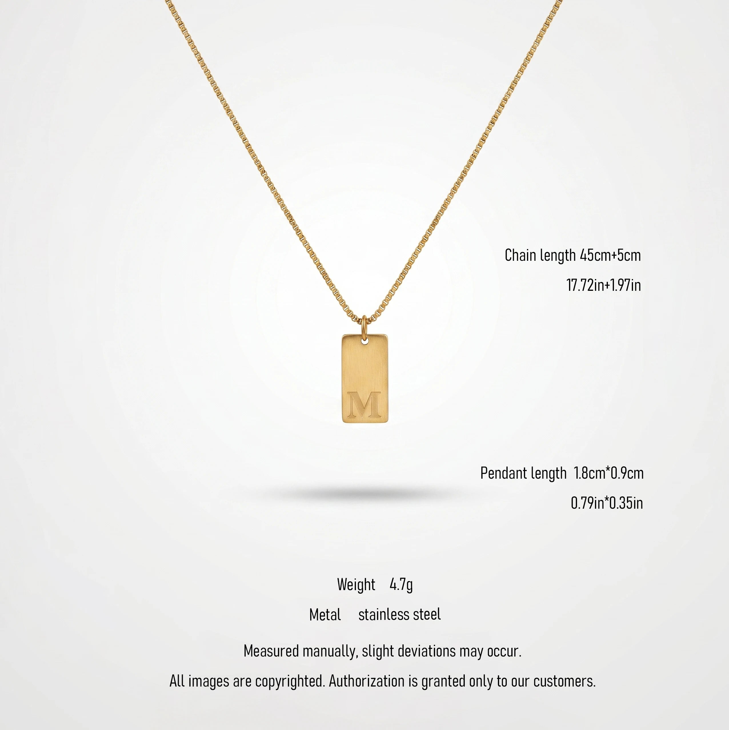 QIAOREN 10816 Tarnish Resistant Gold Plated Stainless Steel Orthodox Letter Pendant Necklace Dainty Box Chain Party Jewelry