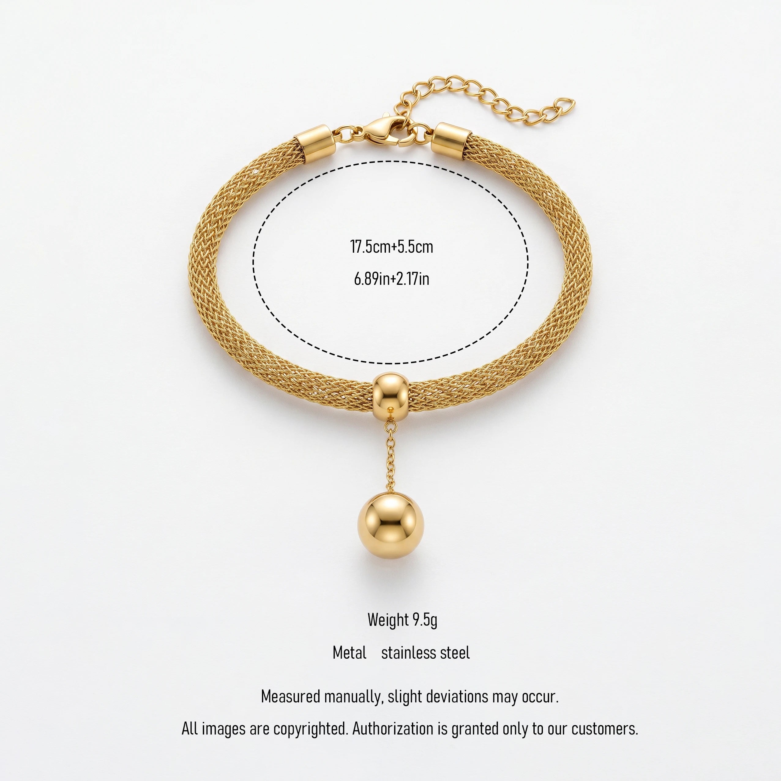 QIAOREN 13292 Gold Plated Stainless Steel Mesh Bracelet Ball Charm Chain Bracelet Minimalist Statement Jewelry for Women